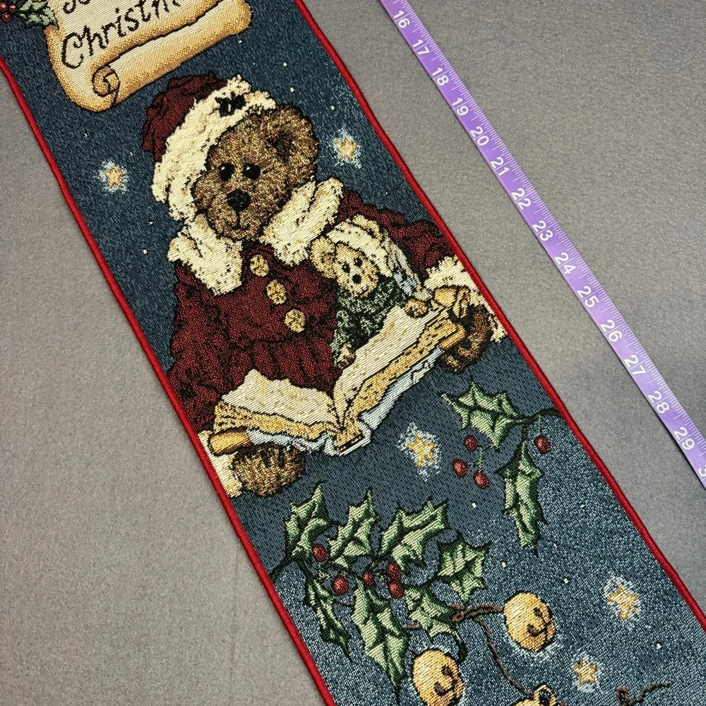 Vtg Boyds‎ Bears Twas Night Before Christmas Long Thin Wall Tapestry Blues Reds